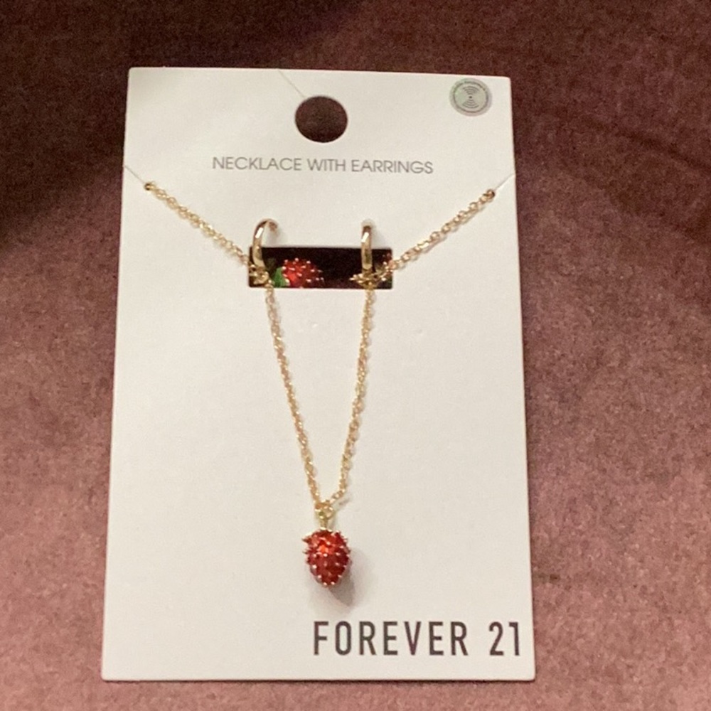 Strawberry necklace and drop earring set
